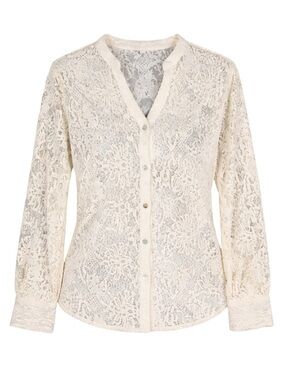 Sundance Sheer Floral Lace Button-Up Blouse Cream Beige Long Sleeve Size S